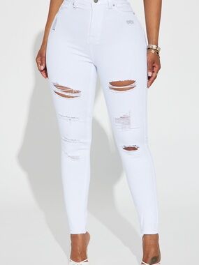 Fashion Nova White Ripped High-Waist Skinny Jeans